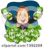 Poster, Art Print Of Cartoon White Male Politician Drowning In Money