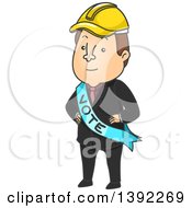 Poster, Art Print Of Cartoon White Male Politician Wearing A Sash And Hard Hat