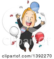 Poster, Art Print Of Cartoon Happy White Male Politician Celebrating A Win