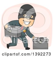Cartoon Masked Criminal Politician Stealing Ballot Boxes