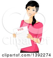 Happy Woman Holding A Voter Ballot