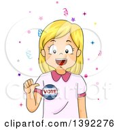 Poster, Art Print Of Blond White Girl Wearing A Vote Badge