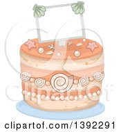 Clipart Of A Beach Wedding Themed Cake With Shells And A Sign Royalty Free Vector Illustration