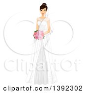 Clipart Of A Brunette White Bride Posing In A Wedding Gown Royalty Free Vector Illustration by BNP Design Studio