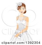 Clipart Of A Brunette White Bride Posing In A Wedding Gown Royalty Free Vector Illustration by BNP Design Studio