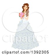 Poster, Art Print Of Brunette White Bride Posing In A Wedding Gown With Frills
