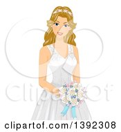 Poster, Art Print Of Happy Blond White Brid Wearing A Gown Decorated In Shells For A Beach Wedding
