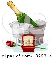 Poster, Art Print Of Diamond Engagement Ring Champagne Glasses And A Rose