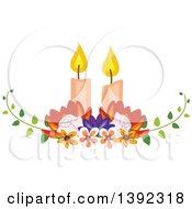 Clipart Of A Garden Themed Wedding Table Centerpiece With Candles And Flowers Royalty Free Vector Illustration