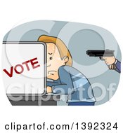 Poster, Art Print Of White Man Sweating And Being Held At Gunpoint In A Voter Booth