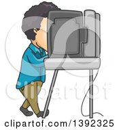 Man Using A Voting Machine In A Booth