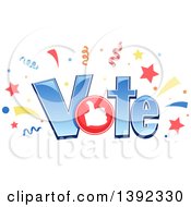 Poster, Art Print Of The Word Vote With Confetti Stars And A Thumb Up