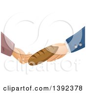 Clipart Of Rich And Poor Hands Exchanging A Loaf Of Bread Royalty Free Vector Illustration