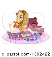 Clipart Of A Blond White Teen Girl Writing In Her Diary Royalty Free Vector Illustration