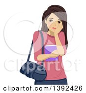 Clipart Of A Blushing Shy White Girl Royalty Free Vector Illustration