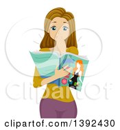 Poster, Art Print Of Shocked White Girl Covering Her Mouth And Reading Something In A Magazine