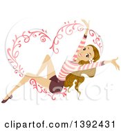 Clipart Of A Happy White Teen Girl Kicking Back On A Heart Hammock Royalty Free Vector Illustration