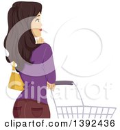 Poster, Art Print Of Brunette White Woman Thinking By A Shopping Cart