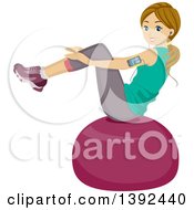 Poster, Art Print Of Teenage Caucasian Girl Doing Situps On A Ball