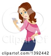 Clipart Of A Brunette White Teen Girl Being Broken Up With Via Text Message Royalty Free Vector Illustration