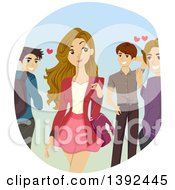 Poster, Art Print Of Pretty Teen Girl Being Admired By Guys