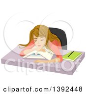 Poster, Art Print Of Dirty Blond White Teen Girl Sleeping On Books