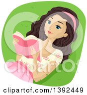 Poster, Art Print Of Relaxed Brunette White Girl Reading A Book Outdoors