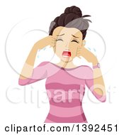 Clipart Of A Brunette White Teen Girl Crying Royalty Free Vector Illustration