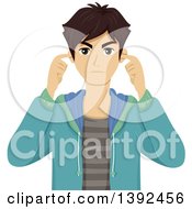 Frustrated And Annoyed Teenage Boy Plugging His Ears