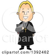 Cartoon Blond White Protestant Priest Holding A Bible