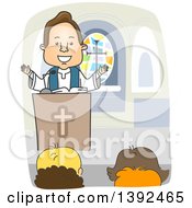 Cartoon White Male Priest Preaching At The Pulpit