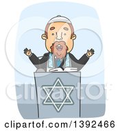 Cartoon Rabbi Preaching At A Podium
