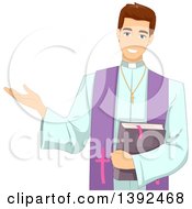 Clipart Of A Young White Brunette Male Priest Delivering A Sermon Royalty Free Vector Illustration by BNP Design Studio