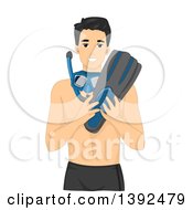 Poster, Art Print Of Happy Man Holding And Wearing Snorkel Gear