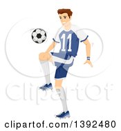 Poster, Art Print Of Sporty Young White Man Bouncing A Soccer Ball Off Of His Knee