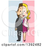 Split View Of A Cartoon White Man Shown In A Business Suit And In A Dress
