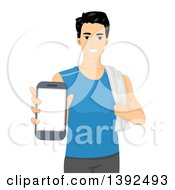 Happy Man In Fitness Clothing Holding Out A Smart Phone