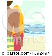 Poster, Art Print Of Rear View Of A Male Surfer Holding A Board On A Beach