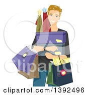 Poster, Art Print Of Happy Blond White Man Carrying Shopping Bags And Boxes