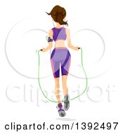 Clipart Of A Rear View Of A Brunette White Woman Using A Jump Rope Royalty Free Vector Illustration