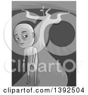 Clipart Of A Grayscale Man Turning Away From Cross Roads Royalty Free Vector Illustration