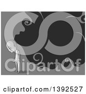 Clipart Of A Grayscale Man With A Trail Of Dark Thoughts Royalty Free Vector Illustration
