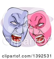 Poster, Art Print Of Pink And Purple Angry Codependent Theater Masks