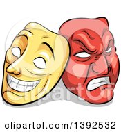 Poster, Art Print Of Yellow And Red Biopolar Theater Masks