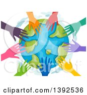 Clipart Of A Circle Of Colorful Volunteer Hands Around Earth Royalty Free Vector Illustration