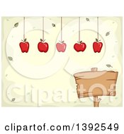 Poster, Art Print Of Apples Hanging Over A Blank Wood Sign With Text Space