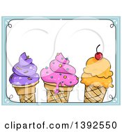 Clipart Of A Border With Waffle Ice Cream Cones And Text Space Royalty Free Vector Illustration