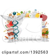 Clipart Of A Blank Medical Chart With Health Care Items And Icons Royalty Free Vector Illustration