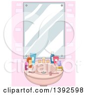 Clipart Of A Mirror With A Shelf Of Womens Grooming Products Royalty Free Vector Illustration