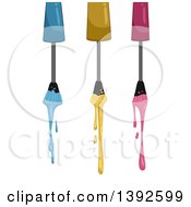 Nail Polish Brushes Dripping Blue Yellow And Pink